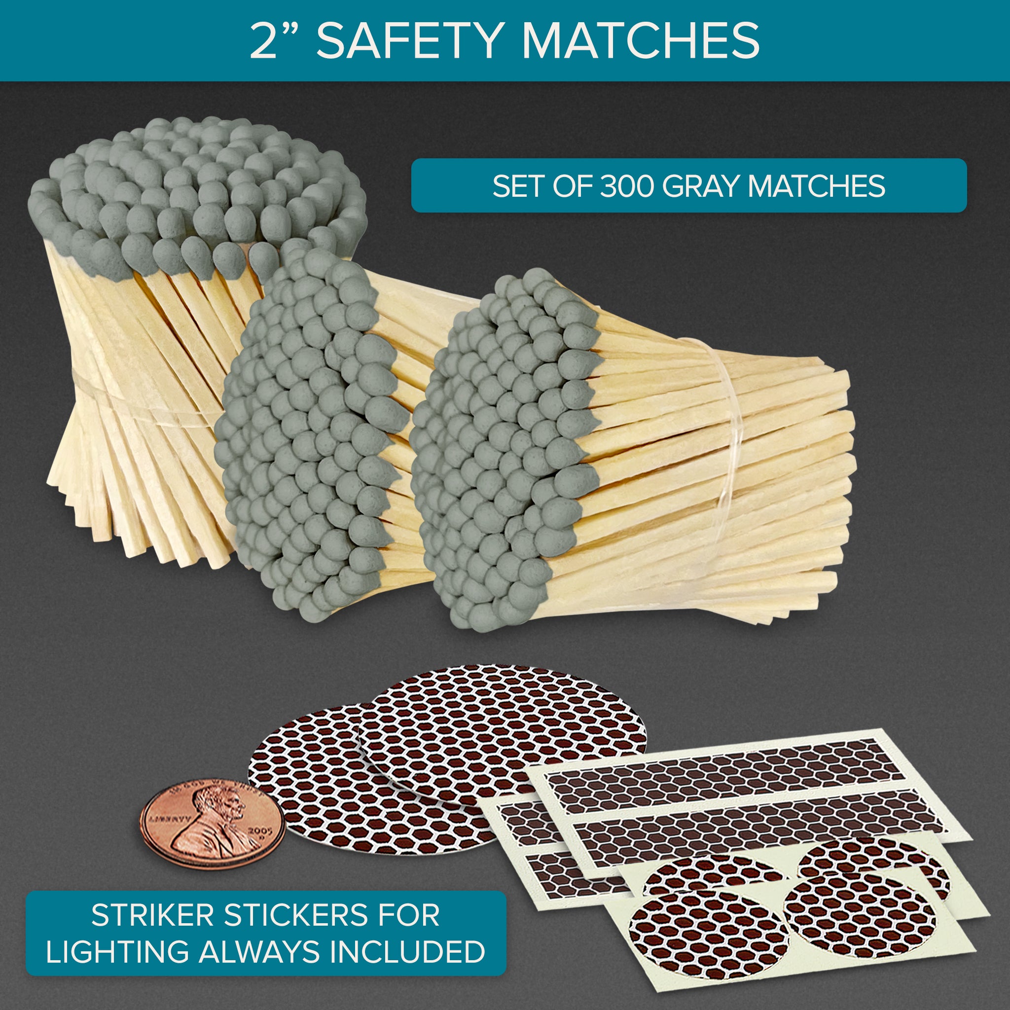 2” Gray Tip Safety Matches - 300 Matchsticks