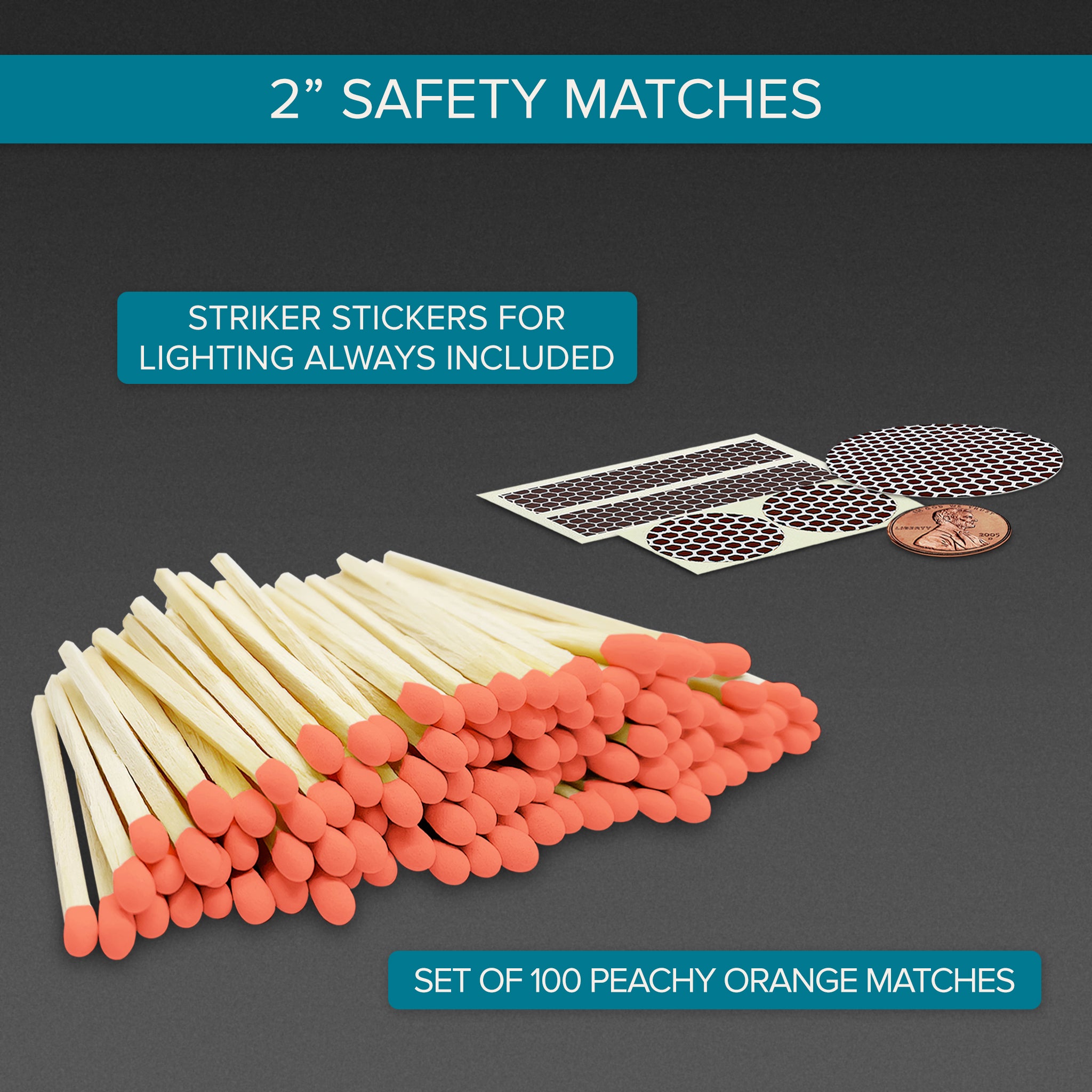 2” Peachy Orange Tip Safety Matches - 100 Matchsticks