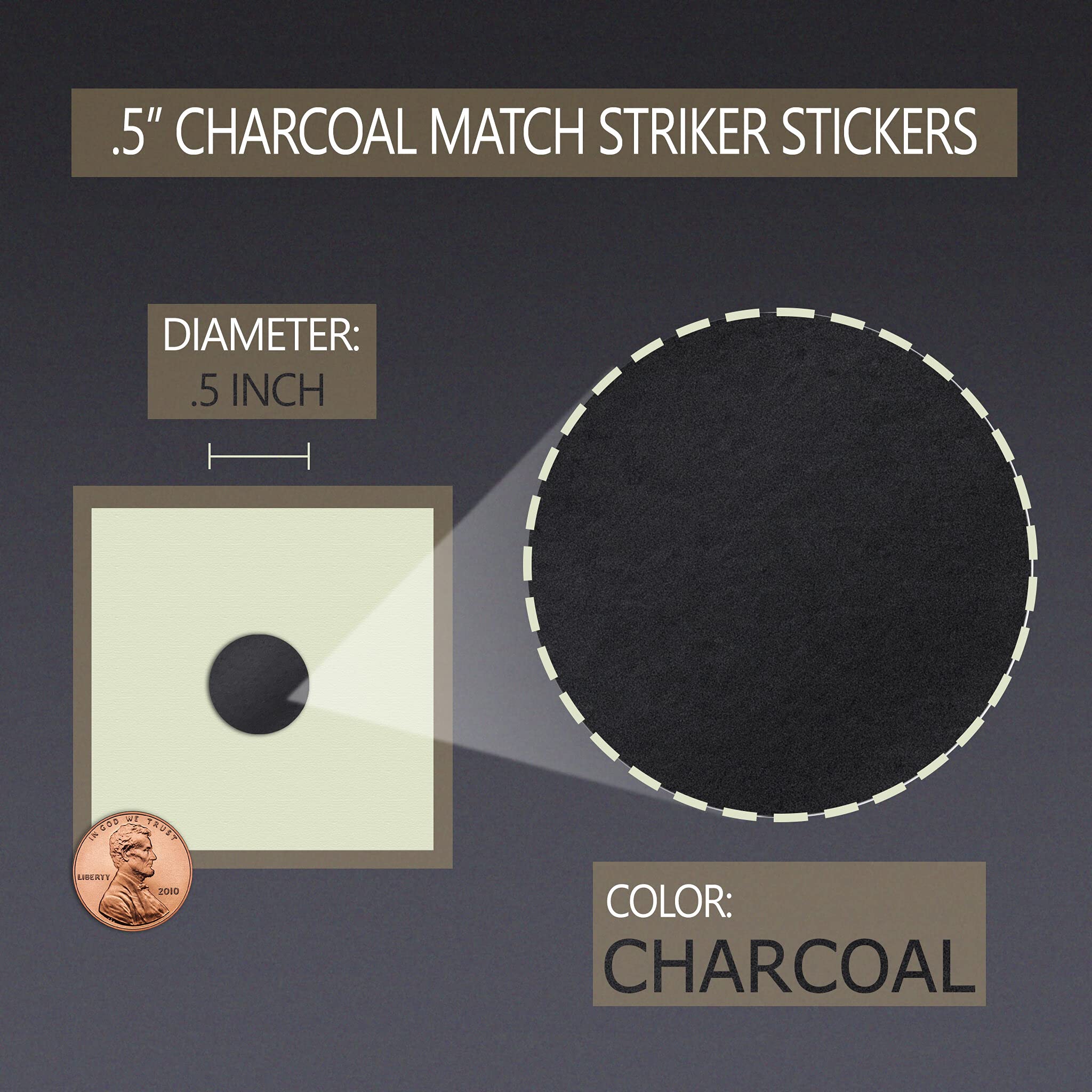 .5" Circle Charcoal Striker Stickers - Set of 50