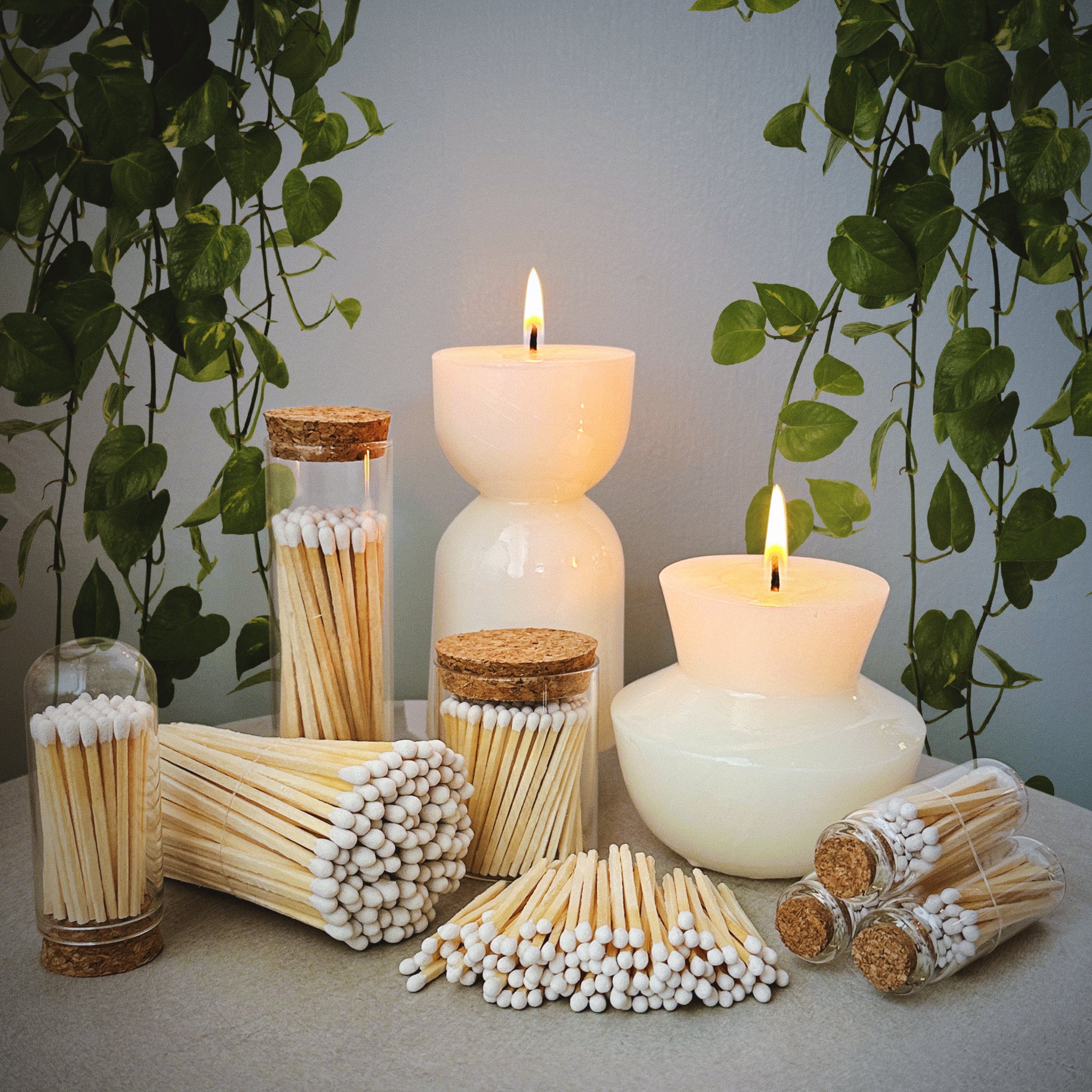 2" Aqua Blue Tip Safety Matches in a Cork Top Jar