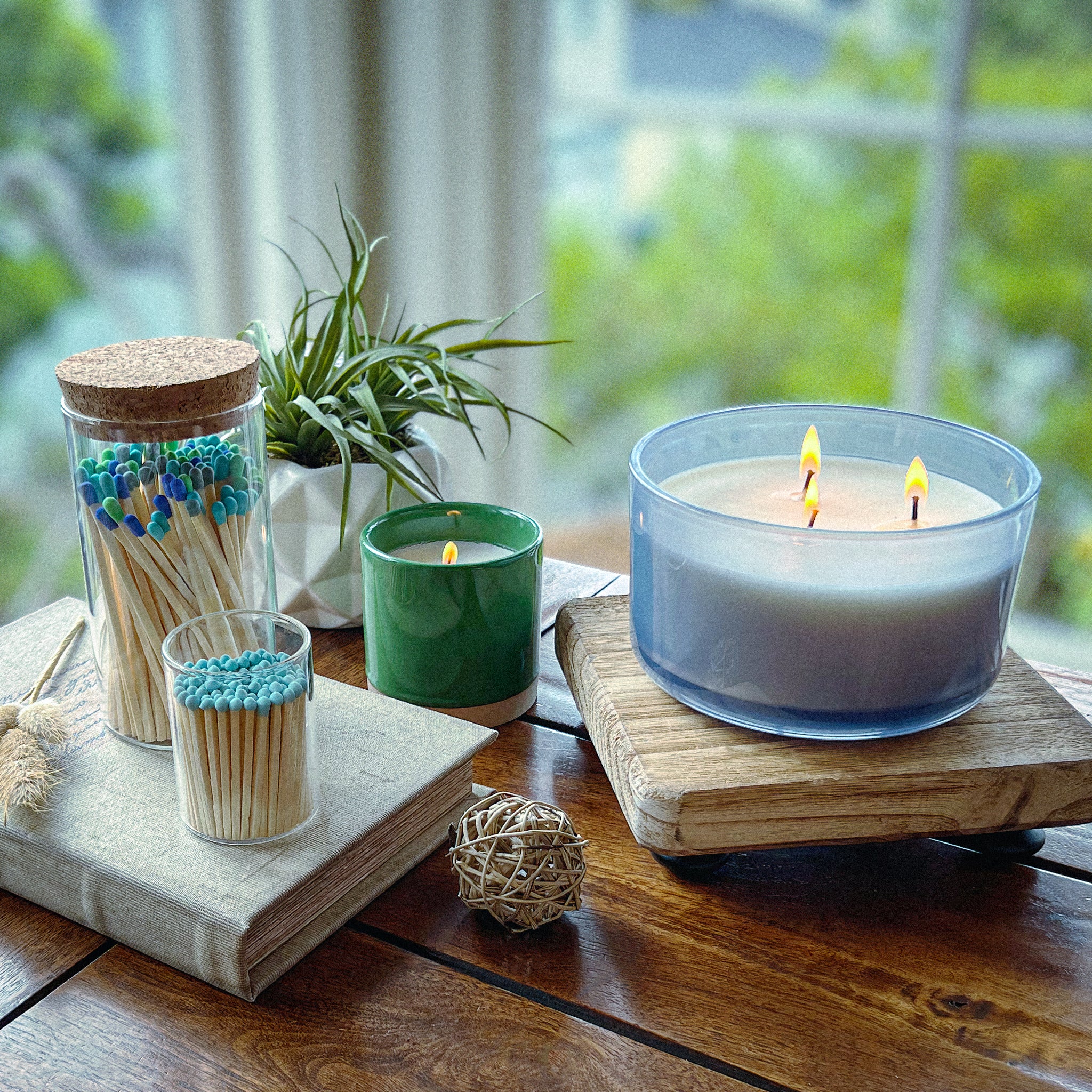 2" Aqua Blue Tip Safety Matches in a Cork Top Jar