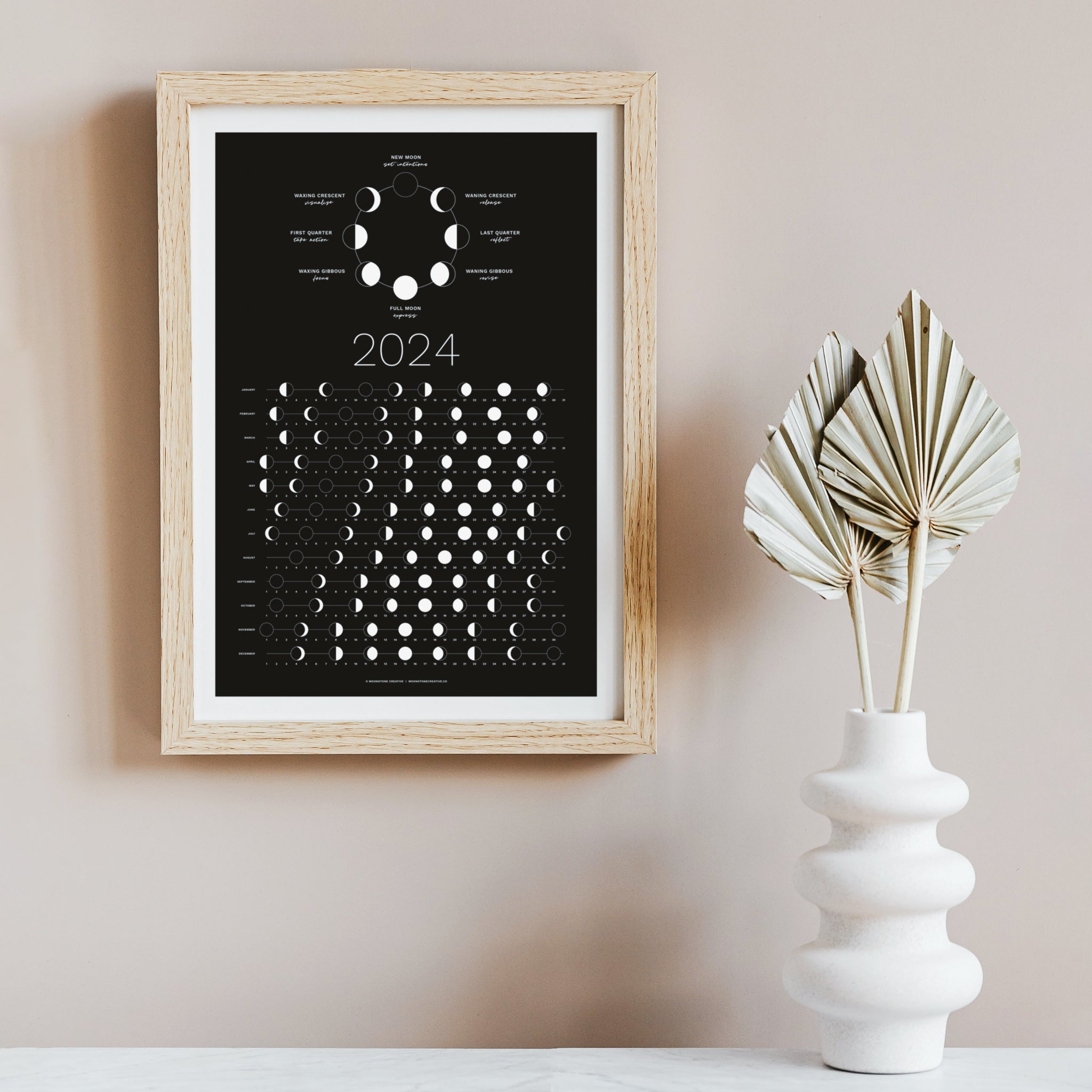 2024 Moon Phase Calendar - Dark (SHIPS FLAT)