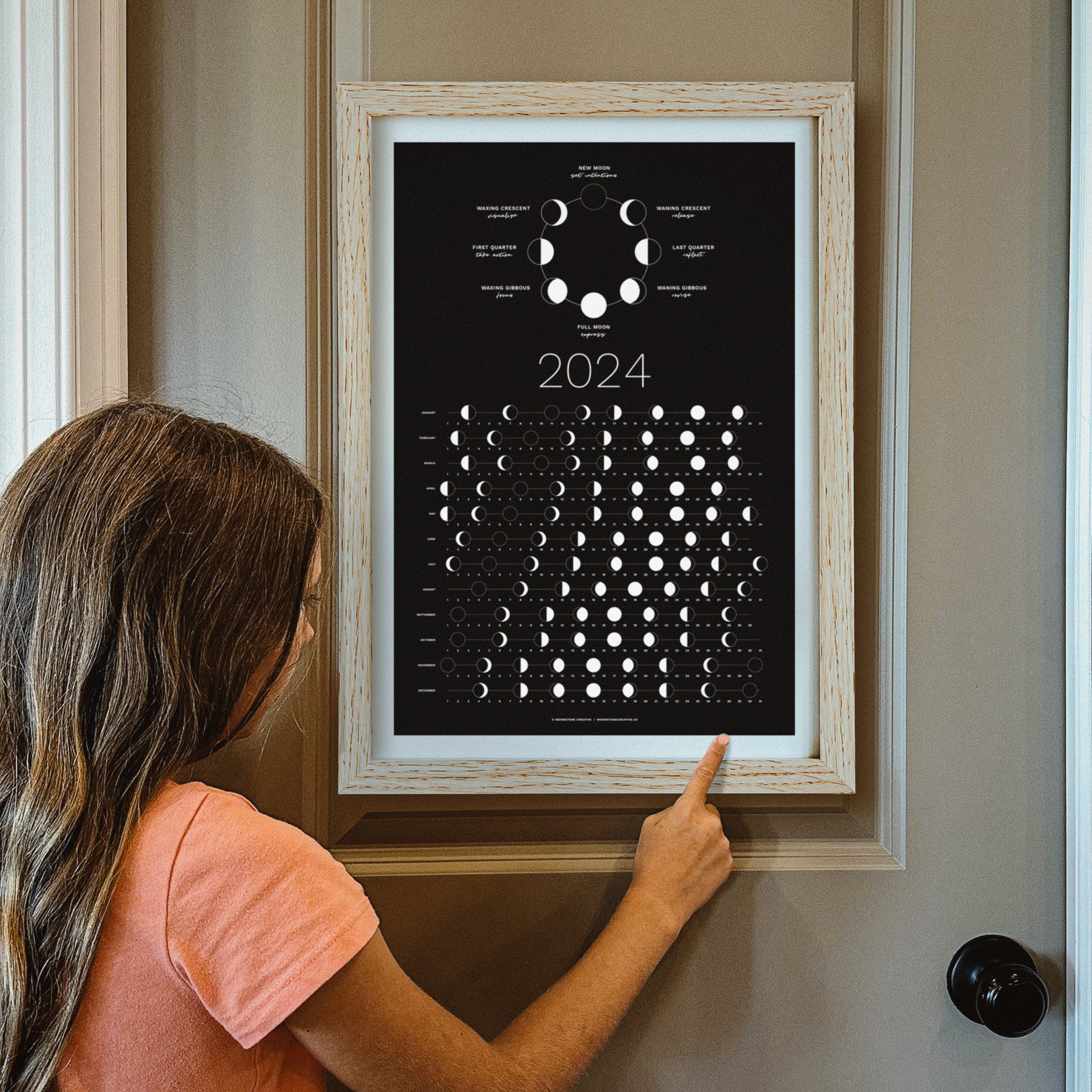 2024 Moon Phase Calendar - Dark (SHIPS FLAT)