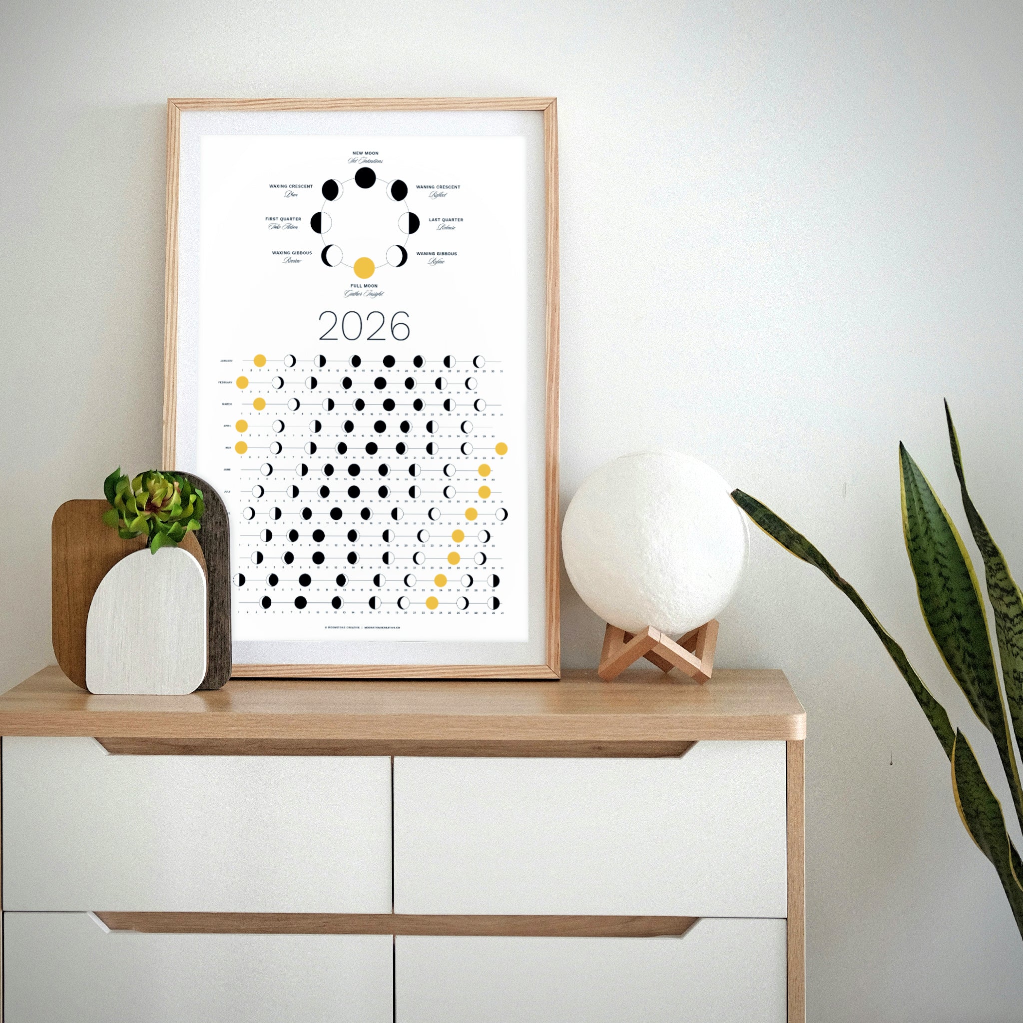 2026 Moon Phase Calendar - Light (SHIPS FLAT)