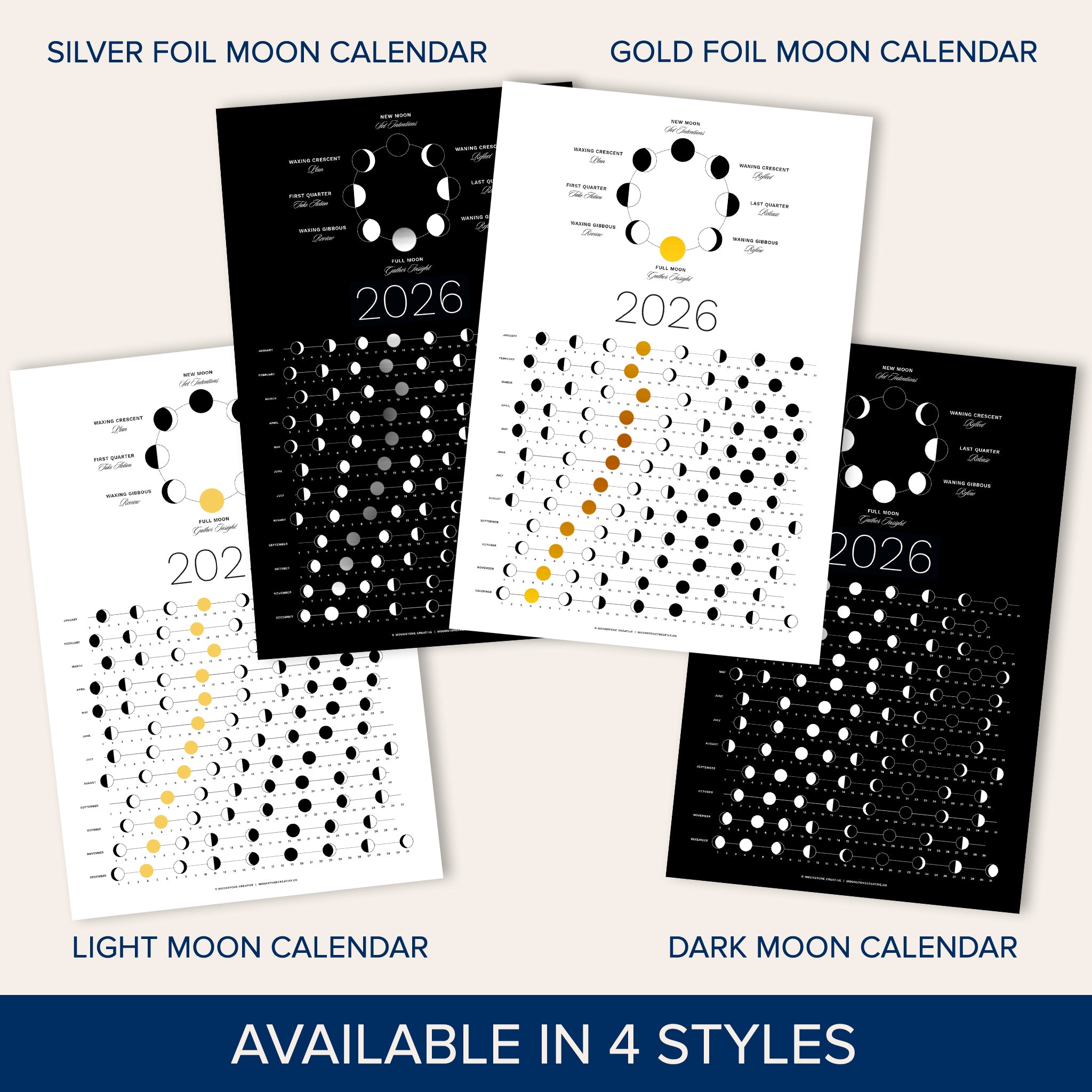 2026 Moon Phase Calendar - Light (SHIPS FLAT)