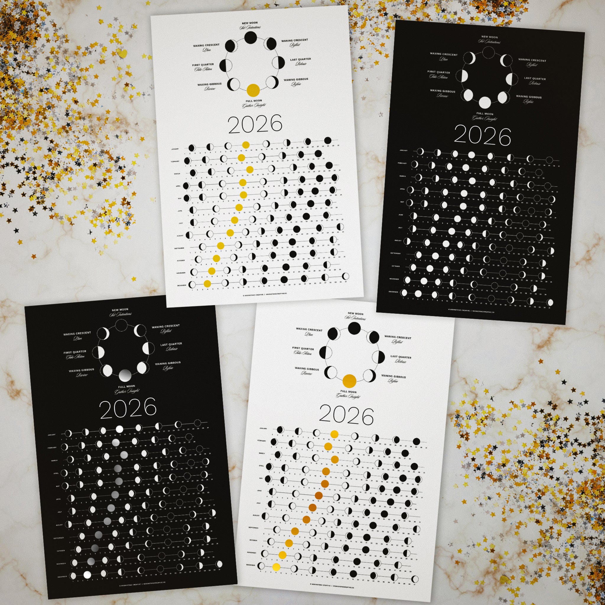 2026 Moon Phase Calendar - Dark (SHIPS FLAT)